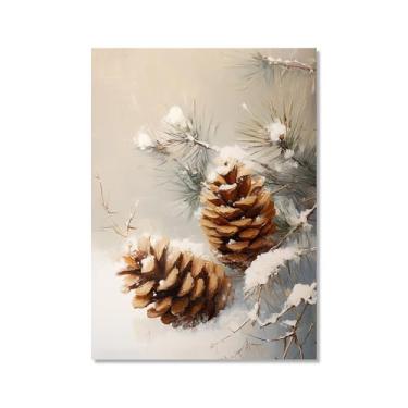 Imagem de Pôster de paisagem de Natal inverno fazenda alce pinhas boneco de neve natureza pintura em tela impressão de parede decoração de sala de estar (SKU5,50.8x71.1 cm = (50 x 70 cm), sem moldura)