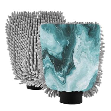 Imagem de STAYTOP Lindas luvas de lavagem de carro com textura de mármore, 2 peças, luvas de microfibra de chenille, sem arranhões, panos de esponja de lavagem ultra absorventes para carros, limpeza doméstica