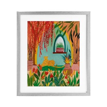 Imagem de Stupell Industries Lone Leopard Among Botanicals Impressão emoldurada branca sob vidro, design de Nabeela Rumi, 40,6 x 33,5 cm