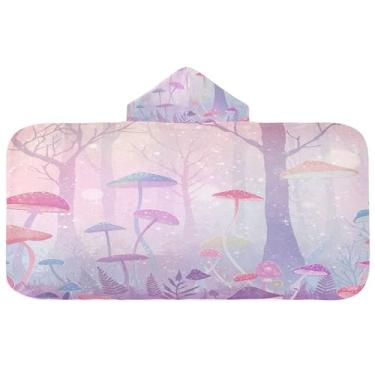 Imagem de Burbuja Toalha de banho com capuz Magic Forest Mushrooms para crianças, toalha de praia de pelúcia macia absorvente para meninas e meninos 3-10 anos, 61 x 127 cm