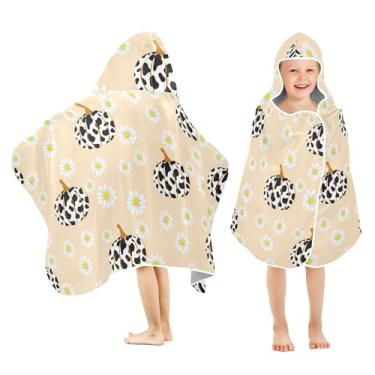 Imagem de Burbuja Abóboras com estampa de vaca toalha de banho com capuz para crianças, toalha de praia de pelúcia macia absorvente para meninas e meninos 3-10 anos, 61 x 127 cm