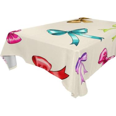 Imagem de Burbuja Toalha de mesa com fitas de laço, toalha de mesa retangular, anti-rugas, grossa para decoração de jantar, cozinha, festa, 152 x 274 cm