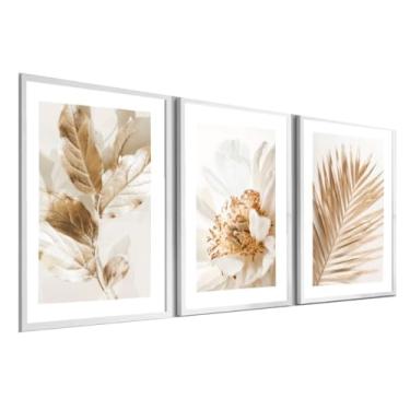 Imagem de Quadros Decorativos Folhagem Dourada Com Moldura Grande Sala e Hall(50X70 cm,Moldura Branca)