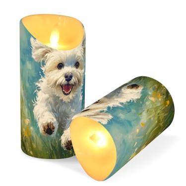 Imagem de ATTX Pacote com 2 velas fofas para filhotes de cachorro correndo – velas LED de 7,6 cm x 15 cm com controle remoto e temporizador para casa, casamento, decoração de acampamento #672