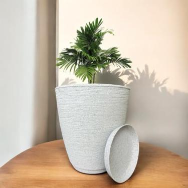 Imagem de Vaso Decorativo Planta Flor Coluna Bojo Escovado 28x25 Jardim Moderno Polietileno (Cinza)