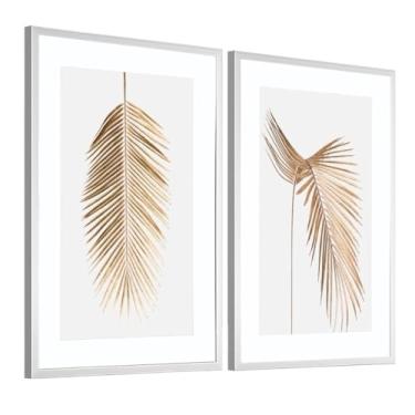 Imagem de Quadros Decorativos Moldura 50X70 cm Folhagem Dourada Grande Sala Luxuoso(Moldura Branca)