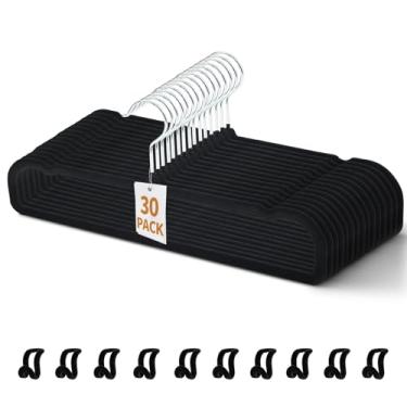 Imagem de Baseca Pacote com 30 cabides de veludo, cabides de roupas bege resistentes com barra antiderrapante, gancho giratório de 360°, 40 x 21 cm, para armazenamento de roupas