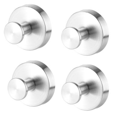 Imagem de Duilahren Ganchos de ventosa para chuveiro, ganchos de toalha de metal removíveis para chuveiro, banheiro, janela, porta de vidro, parede, roupão de banho, gancho para pendurar (4, prata