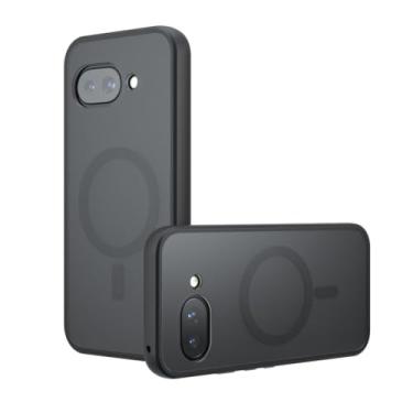 Imagem de HikerClub Capa magnética para Google Pixel 9a de grau militar, proteção contra quedas, fina, translúcida, fosca, para Pixel 9a de 6,3 polegadas, preta