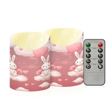 Imagem de Wassud Pacote com 2 coelhinhos fofos com balão, velas sem chama com controle remoto, velas realistas cintilantes com temporizador, velas decorativas para Natal, casamento, festa, decoração de casa