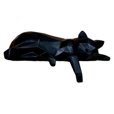 Imagem de FLCPJGV Estátua Geométrica de Gato, Estatueta de Resina Feita à Mão, Decoração para Casa Ou Escritório. Ideal para Uma Prateleira, Gato Deitado, Tamanho real