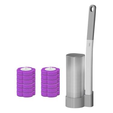 Imagem de predolo Conjunto de escova de vaso sanitário, escova para vaso sanitário, doméstica, eficiente, montagem na parede, para limpeza profunda com cabeças de, Cinza 12 Cabeças Roxas