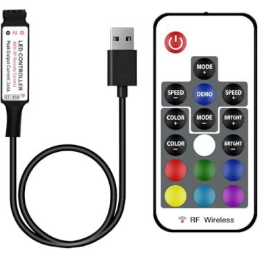 Imagem de ZEZEFUFU Controle remoto DC5-24V com 17 teclas para fita de LED RGB, controle remoto sem fio RF