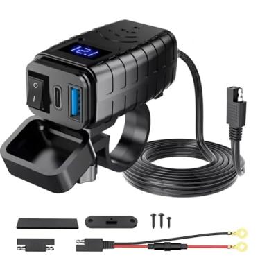 Imagem de Carregador USB para motocicleta, QC+PD 3.0, adaptador de carregador rápido USB duplo voltímetro para celular, tablet