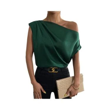 Imagem de Blusa feminina de gola enviesada sem mangas, camisas monocromáticas, t