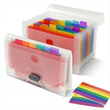 Imagem de Pacote com 2 organizadores de arquivos sanfonados pequenos com 13 bolsos, 17 x 11 cm, organizador de pasta de arquivos expansível para fatura/recibo/cartões, cupom/bilhetes (transparente)