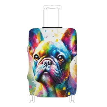 Imagem de Joisal Protetor de bagagem branco colorido buldogue capas de mala personalizadas capa de terno lavável acessórios de mala de viagem, P, serve para capa de 45 a 50 cm, Buldogue colorido branco, M 22-24