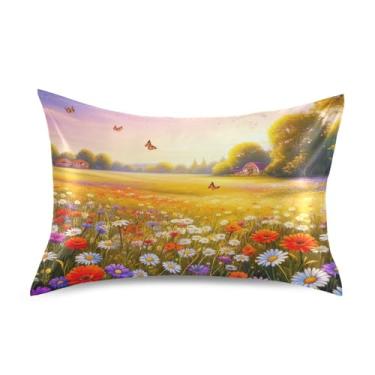 Imagem de Fronhas coloridas flores silvestres florais de cetim engraçado refrescante king queen fronhas padrão fronhas personalizadas para cama tamanho padrão 66 cm x 50 cm