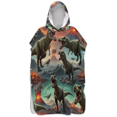 Imagem de Joisal Roupão de troca de poncho de surfe para adultos, toalha de banho com capuz, reutilizável, arte de dinossauros, ponchos de praia para homens