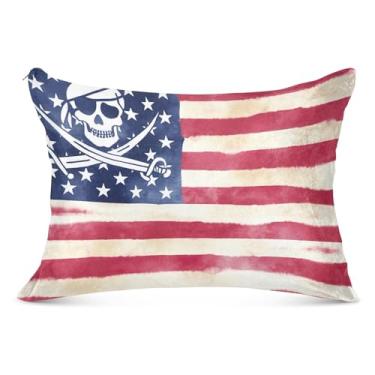 Imagem de Capa de almofada decorativa vermelha com bandeira de caveira branca com zíper cores king queen tamanho padrão fronha para cama, tamanho padrão, 51 x 66 cm