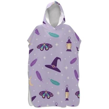 Imagem de Joisal Roupão de troca de poncho de surfe de secagem rápida para adultos toalha de banho com capuz mariposa bruxa roxo ponchos de praia para homens