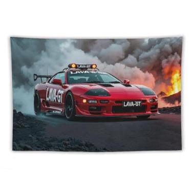 Imagem de HouLaiZhe JDM Tapeçaria de carro Jdm carro esportivo vulcão estrada drift pendurar na parede quarto decoração de casa tapeçarias estética piquenique decoração de parede arte de parede para dormitório