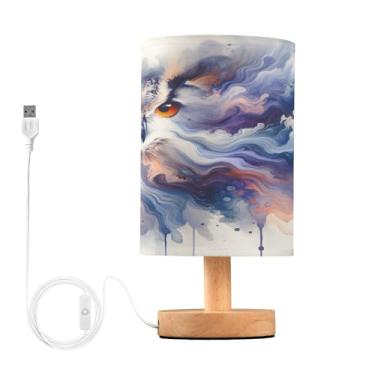 Imagem de Joisal Luminária de mesa de leitura de retrato de coruja de fogo abajur de linho lâmpadas de cabeceira pequenas, lâmpada de quarto