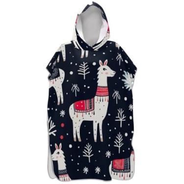 Imagem de Joisal Lindo roupão de Natal Lhamas Azul Surf Poncho Trocador Adulto Com Capuz Toalha de Natação Bonito Plus Size Masculino Poncho com Capuz