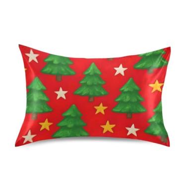 Imagem de Lindas árvores de Natal Estrelas Cetim Vermelho Fronhas legais Arte Fofa Refrescante Padrão Queen King Fronhas Fronhas Fronhas Macia para Cama Tamanho Padrão 66 cm x 50 cm