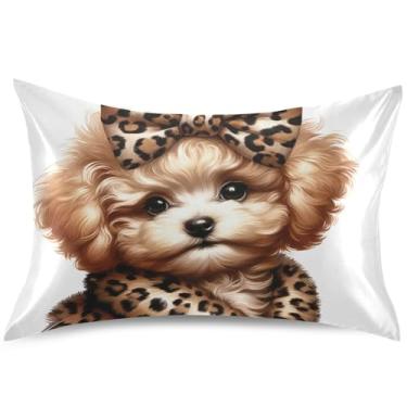 Imagem de Capas de almofada de cetim fofas para cachorrinhos para travesseiro de resfriamento padrão Queen King para cama de casa sofá, tamanho king, 101,6 cm x 50,8 cm