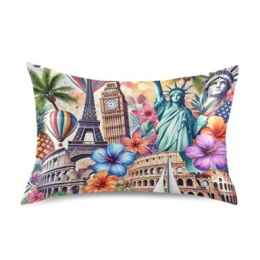 Imagem de Fronhas coloridas de cetim de arte de viagem com estampa de desenho animado padrão queen king fronha para cama de casa tamanho king 101,6 cm x 50,8 cm