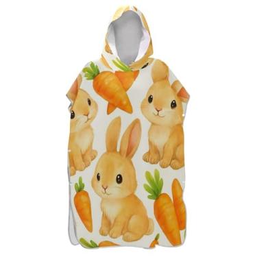 Imagem de TSENQUE Poncho de surfe trocador de roupão para praia Adul moletom toalha natação plus size masculino poncho com capuz coelho fofo cenouras branco