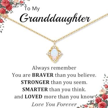 Imagem de DONYUDE Presentes de Natal para filha, mãe, irmã, meias de ouro, colar de opala para mulheres, melhor amiga, neta, com opala e pedra do mês de outubro, joias, presentes de aniversário, normal, Aço