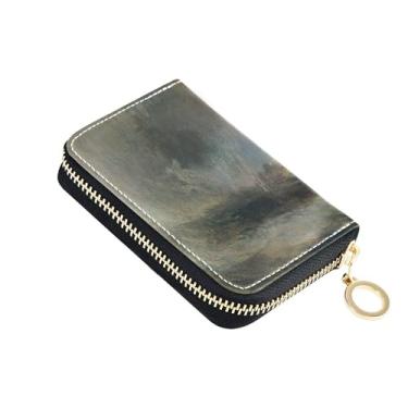 Imagem de Carteira feminina JMW Turner com estampa de tempestade de neve, porta-cartões de couro, bloqueio de RFID, zíper ao redor de zíper e porta-chaves