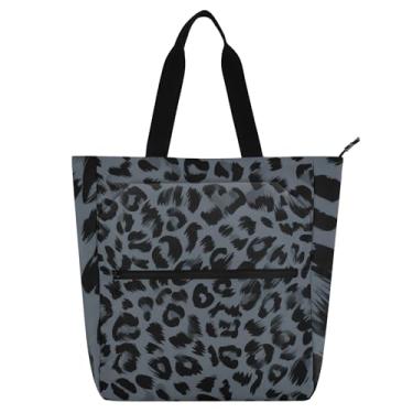 Imagem de GAIGEO Sacola feminina cinza escuro com estampa de leopardo para trabalho, lona, praia, livros, zíper, bolsas para professores com compartimentos