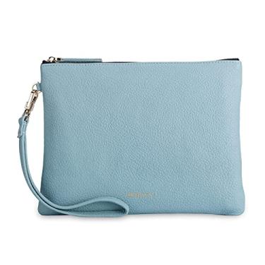 Imagem de Bolsa de mão de couro de cordeiro macio para mulheres, carteiras grandes com alça, Couro de cabra azul claro, Small