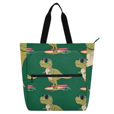 Imagem de Sacola feminina verde divertida de dinossauro legal para trabalho, lona, praia, escola, bolsa reutilizável, presente para amantes de livros