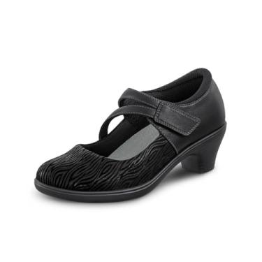 Imagem de Orthofeet Sapatos femininos de couro ortopédico Ella Mary Jane, Preto, 39