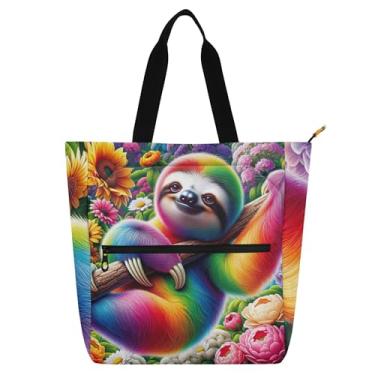 Imagem de GAIGEO Fantástica bolsa de trabalho de preguiça para mulheres, bolsa de lona para livros de praia, com zíper, bolsas para professores com compartimentos