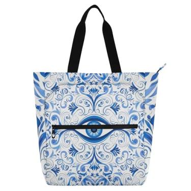 Imagem de GAIGEO Bolsas de trabalho abstratas com centro de olhos azuis estilizadas para mulheres, bolsa escolar de lona, bolsa utilitária, para escritório, amantes de livros