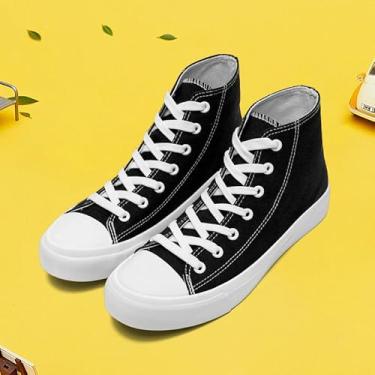 Imagem de Tênis infantil de lona de cano alto, sem cadarço, para meninas, meninos, moderno, cano alto, sapatos de lona, clássicos, casuais, tênis preto, Preto, 9 Toddler