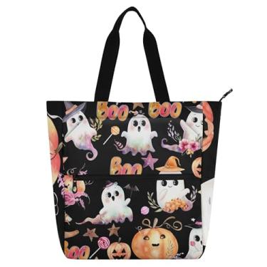 Imagem de Bolsas de trabalho femininas em aquarela com desenho animado fantasma, bolsa escolar, bolsa média, para amantes de livros, presentes