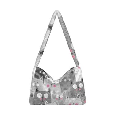 Imagem de GAIGEO Bolsa de ombro feminina para livro de borboleta com flor de girassol, bolsa de ombro de 33 cm, bolsa de ombro feminina, Gatos cinzentos fofos, One Size