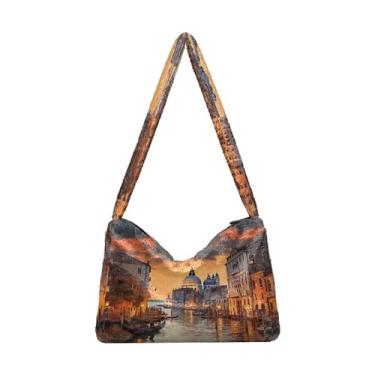 Imagem de Bolsas de ombro femininas roxas de Halloween com abóboras, bolsas femininas, bolsas de ombro femininas, Canal With Buildings-2, One Size