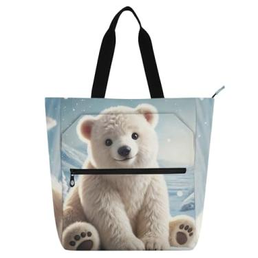 Imagem de GAIGEO Bolsa sacola fofa de urso polar para crianças e mulheres, escola, trabalho, praia, zíper médio, bolsa de lona