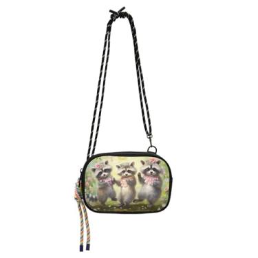Imagem de TSENQUE Lindas bolsas transversais de guaxinins com flores, carteira feminina pequena para iPhone, bolsa de ombro de viagem, moda