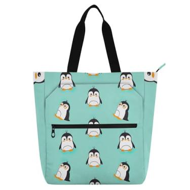 Imagem de GAIGEO Linda bolsa de mão engraçada azul pinguim para crianças, mulheres, escola, trabalho, livro, amante de livros, bolsa de lona com zíper