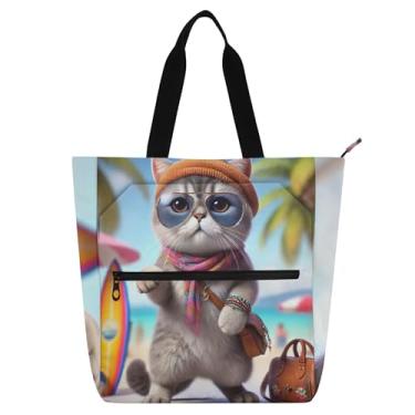 Imagem de GAIGEO Bolsa de trabalho feminina fofa para gatinho fashion bolsa de trabalho de lona universitária bolsa escolar presente de viagem para amantes de livros