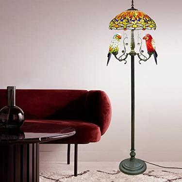 Imagem de Luminária de chão Tiffany [5 lâmpadas][45,7 cm L x 165 cm A] Decoração de Natal para casa, estilo antigo, com libélulas e papagaios em vitral, luminária de leitura para sala de estar e quart