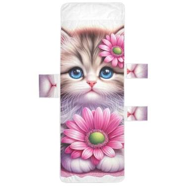 Imagem de Linda borboleta gato floral espreguiçadeira toalha de praia toalha de cadeira de praia com bolso superior ajustável lavável espreguiçadeira 215,9 cm x 76,2 cm